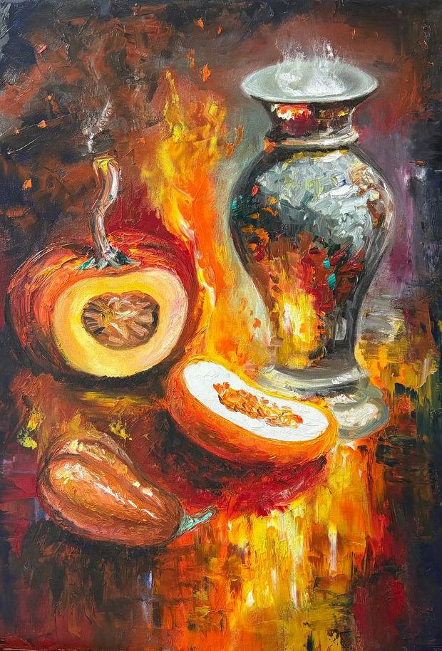 The pumpkin and vase